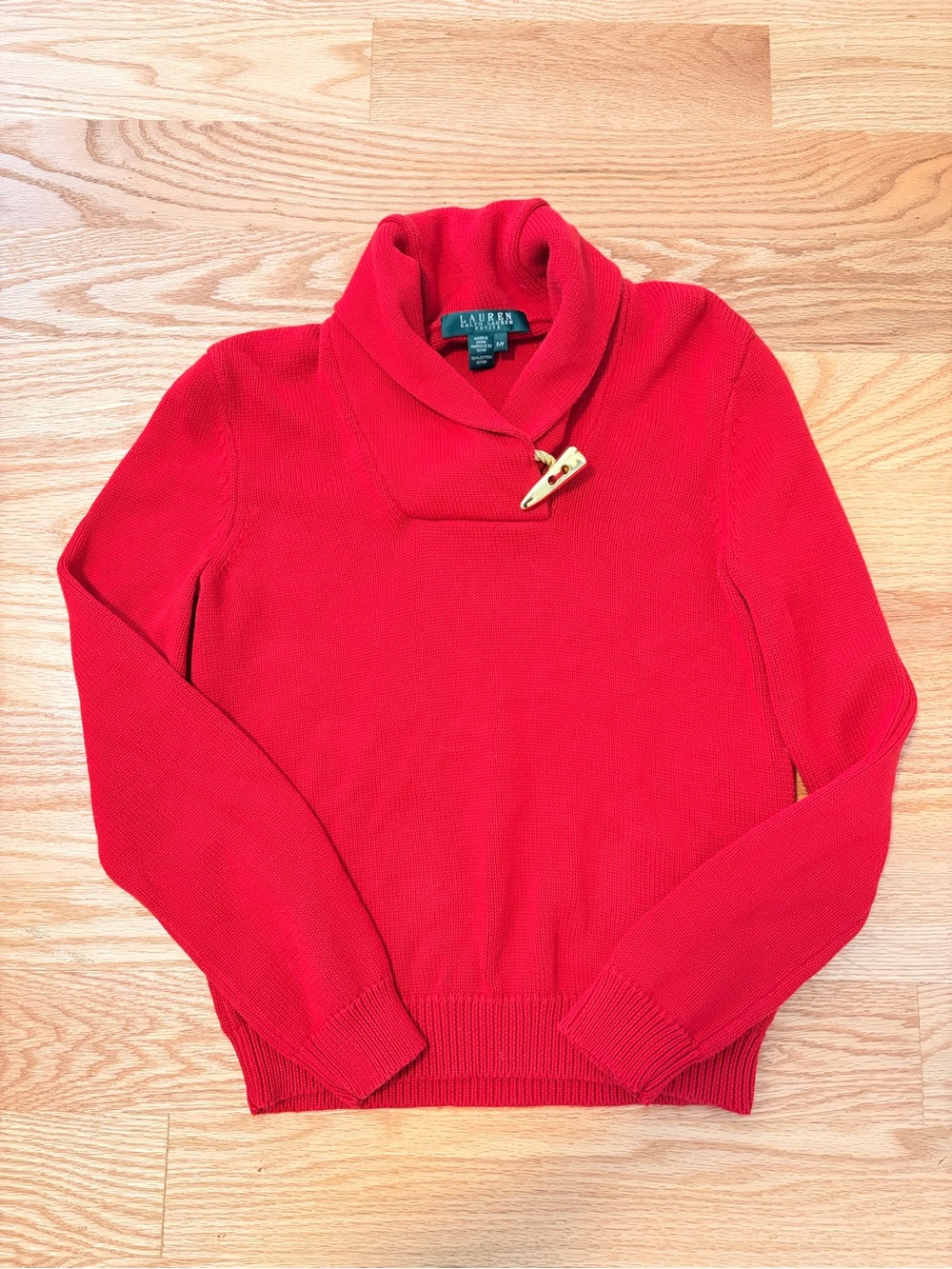 Ralph Lauren Red Shawl-Collar Toggle Sweater